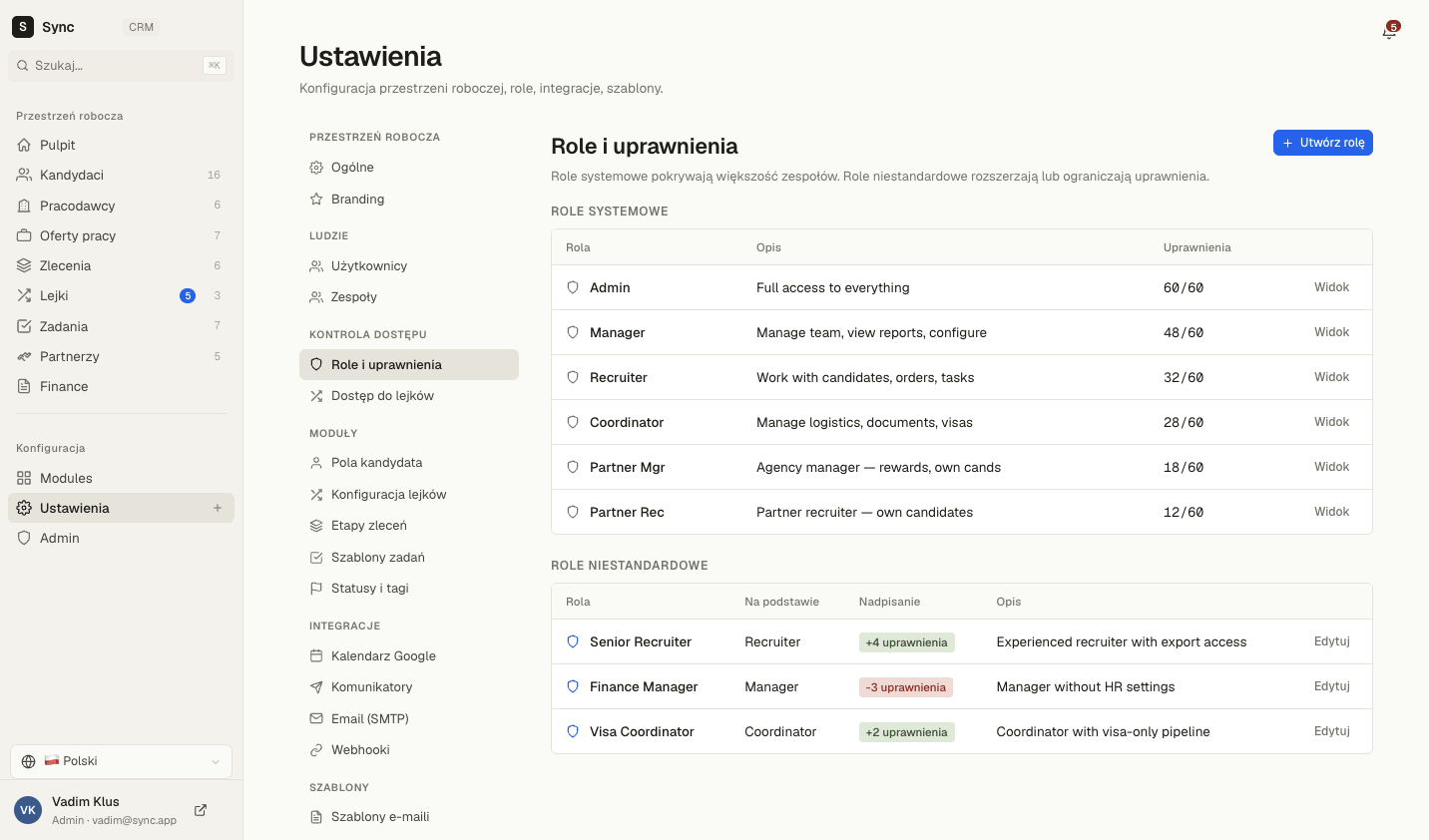 Role i uprawnienia — role systemowe i niestandardowe